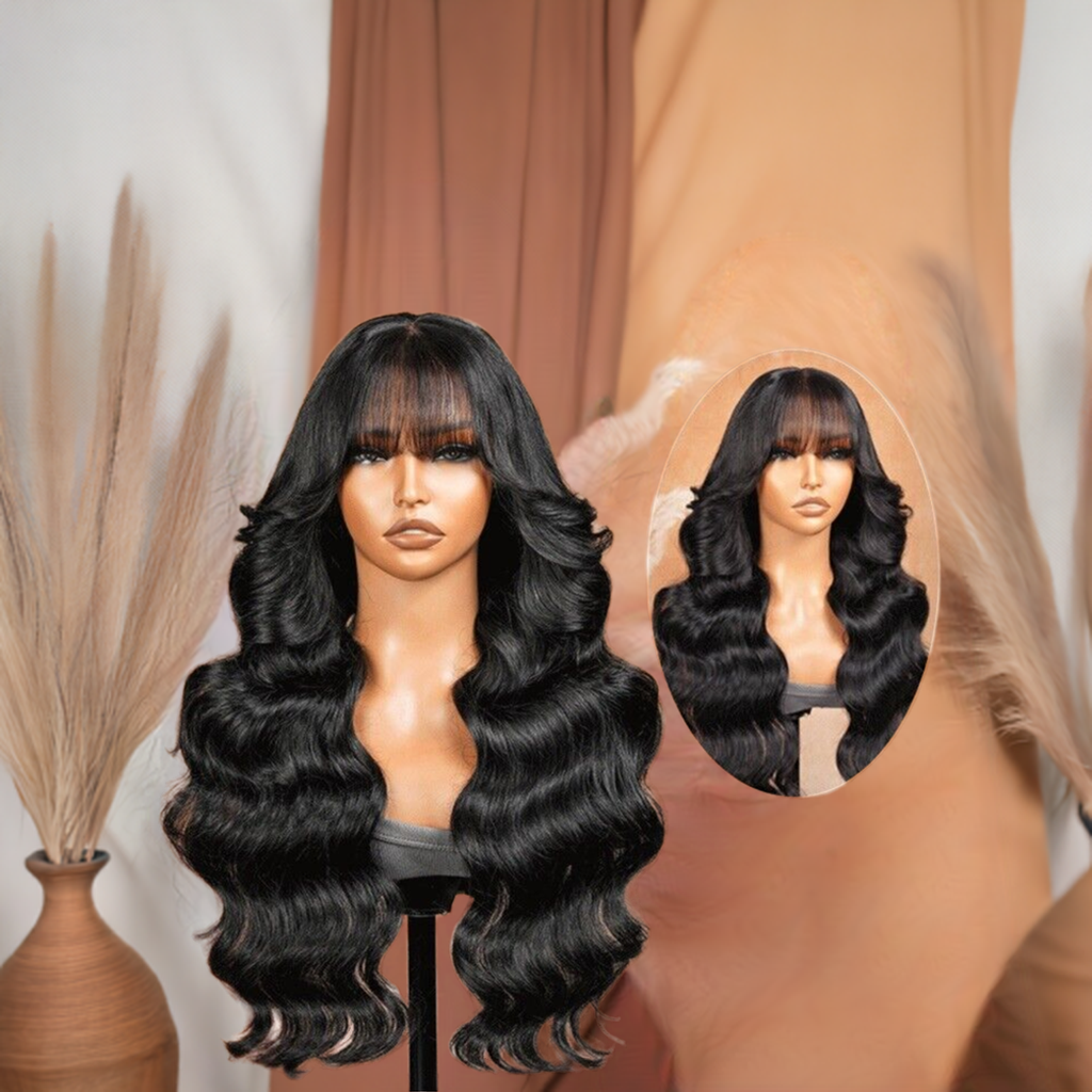 Chic Luxe Hair Customised Glueless Wavy Full Density Lace Front Wig With Bangs | 100% Human Hair