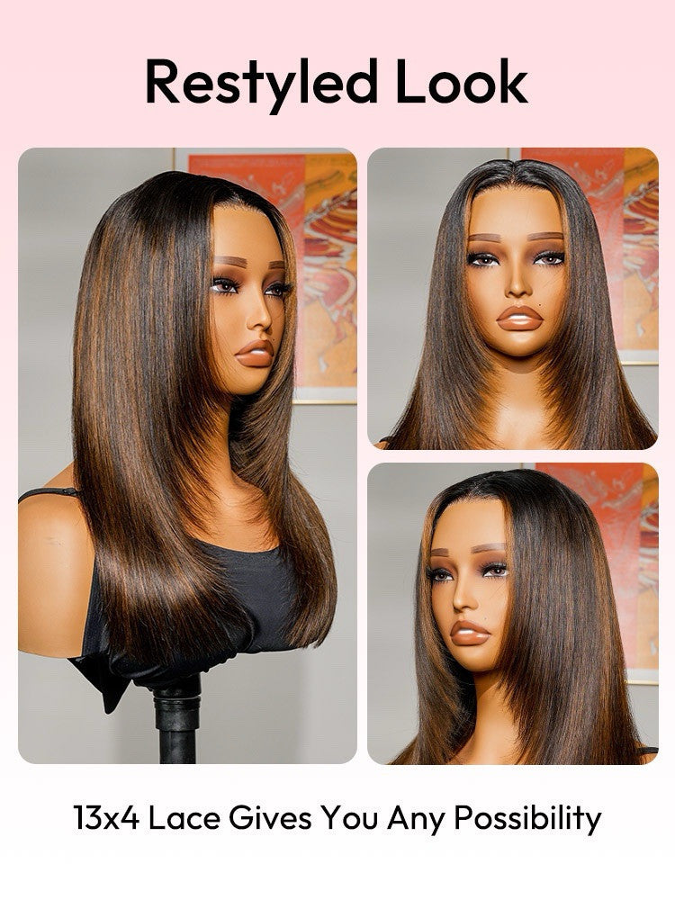 Vietnamese Human Hair Glueless Ready To Wear Layered Cut 250% Density Highlight Wig