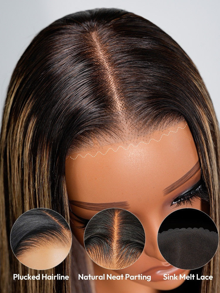 Vietnamese Human Hair Glueless Lace Front Highlight Balayage Piano 250% Density Wig