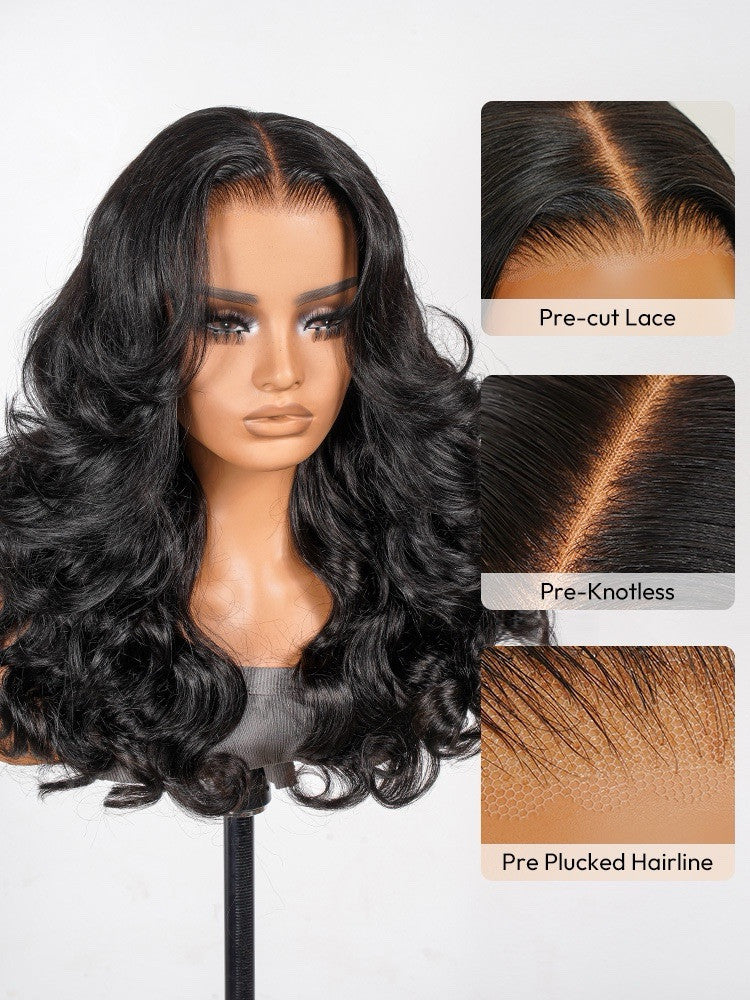 Human Hair Glueless Ready To Wear Layered Cut 250% Density Wavy Wig