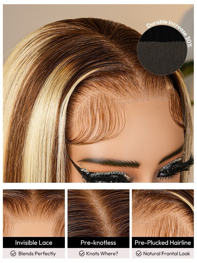 Vietnamese Human Hair Glueless Blonde Ombré Ready To Wear 250% Full Density Straight Wig