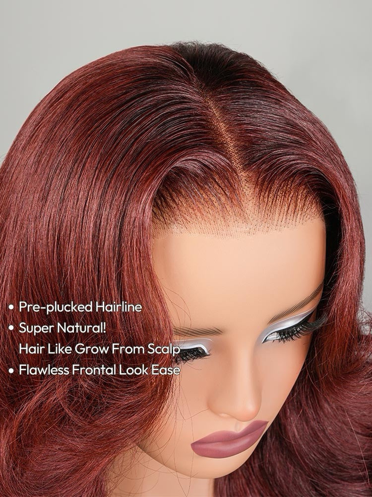 Chic Luxe Hair | Human Hair Glueless Pre Styled Cherry Cola Red Wavy 250% Density Wig | 100% Human Hair