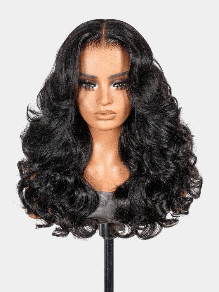 Human Hair Glueless Ready To Wear Layered Cut 250% Density Wavy Wig