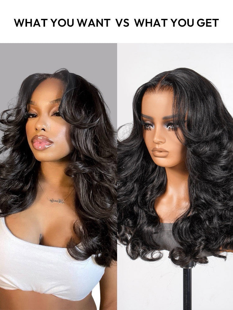 Human Hair Glueless Ready To Wear Layered Cut 250% Density Wavy Wig