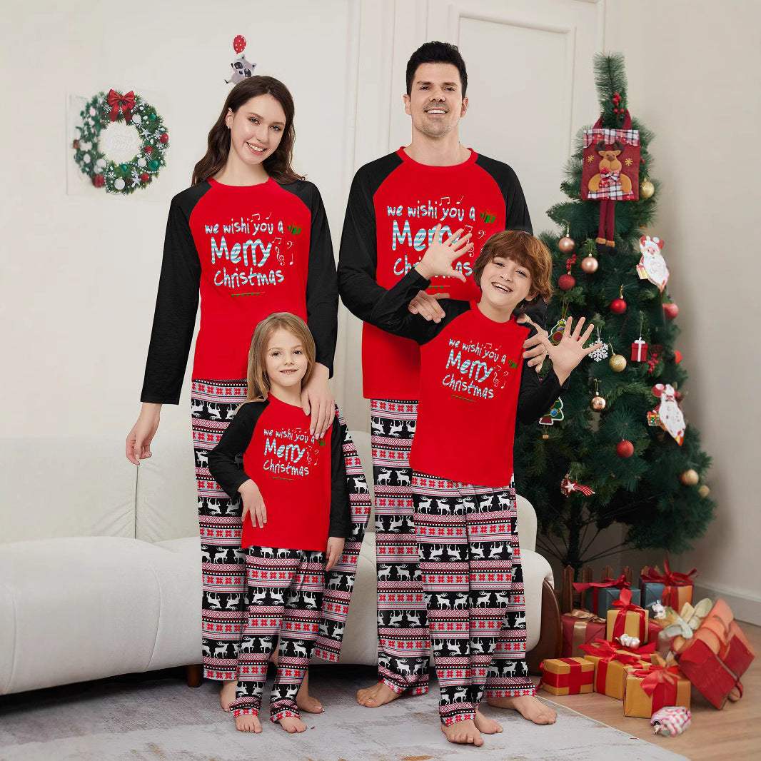 Christmas Deer Letter Stripe Christmas Family Matching Printed Loungewear Pajamas