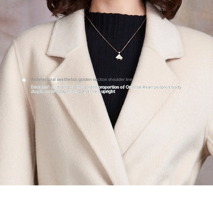 Herbst und Winter Cremeweiß Temperament Slim-Fit Wollmantel Frauen