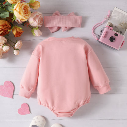 Baby Valentine's Day Pink Letters Jumpsuit Romper