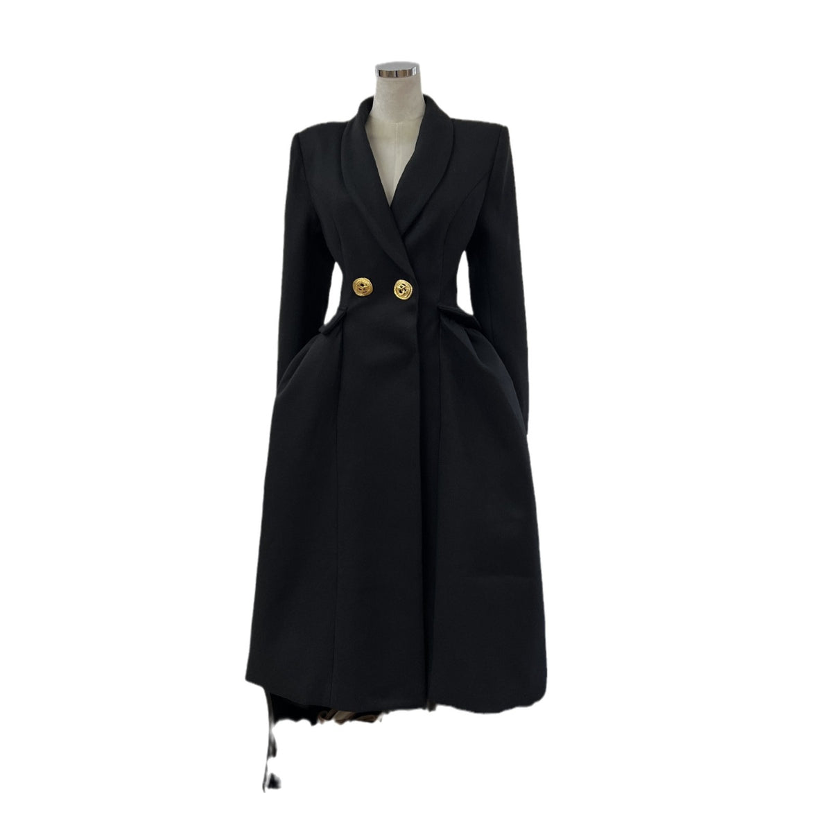 Woolen waist cinching coat