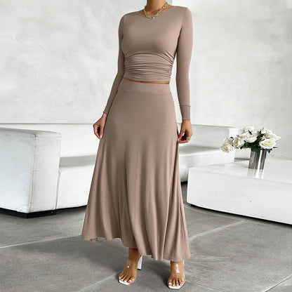 Women's Slim Fit Midriff-baring Long Sleeve Skirt Suit