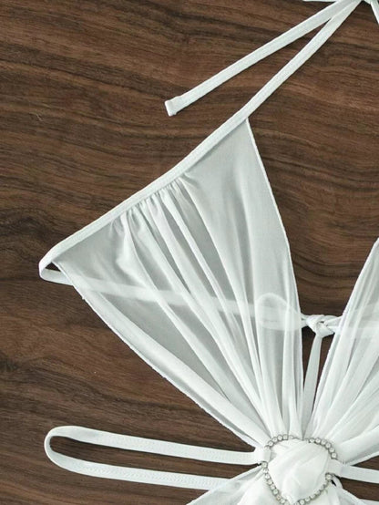 Bikini de cuello halter de 3 piezas para playa, traje de baño dividido de color sólido para verano, ropa de mujer