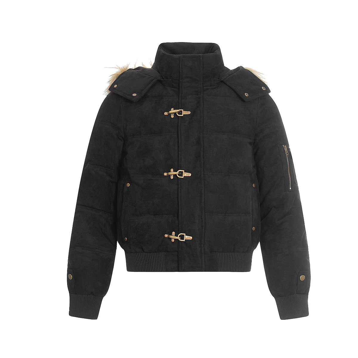 Warm fur collar cotton jacket with cotton jacket