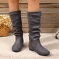 Casual Versatile Durable Comfortable Mid-Calf Boots Lightweight Pleated Side Zip Women's Leather Boots Flat Summer Boots