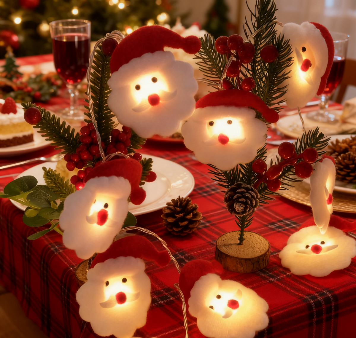 Non woven Santa Claus Head Christmas Light LED String