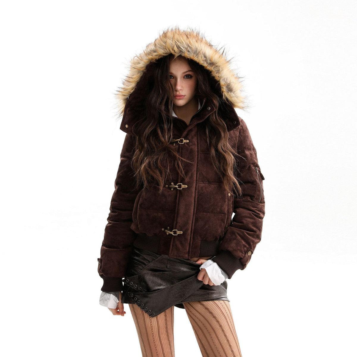 Warm fur collar cotton jacket with cotton jacket