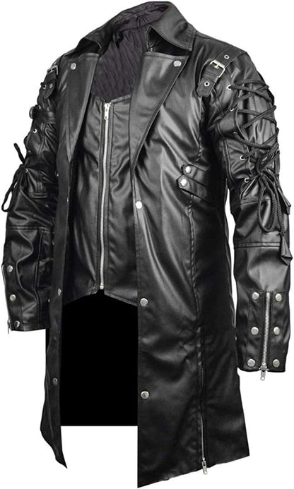 Plus Size Halloween Medieval Costume Punk Goth Style Leather Coat