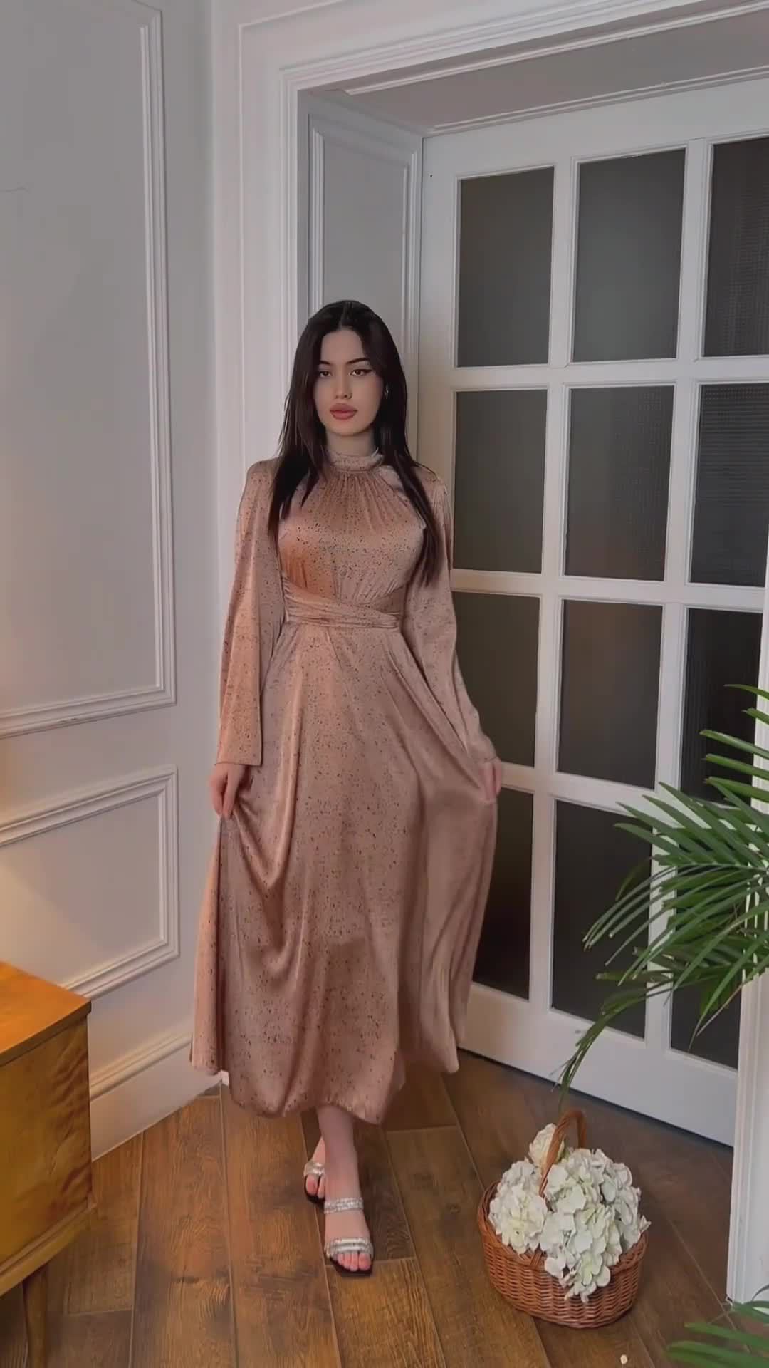 Bedrucktes Shu Feng-Kleid aus Satin für Damen