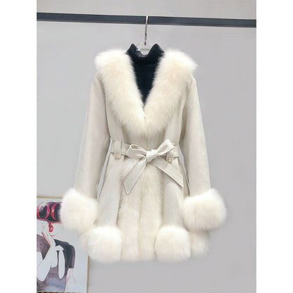 Ledermantel Wildleder Fell integriert Mittellang Western Style Slimming