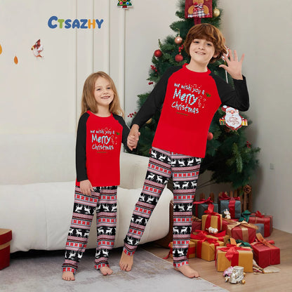Christmas Deer Letter Stripe Christmas Family Matching Printed Loungewear Pajamas
