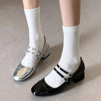 Square Toe Chunky Heel Buckle Mid-heel High Heel Women's Shoes