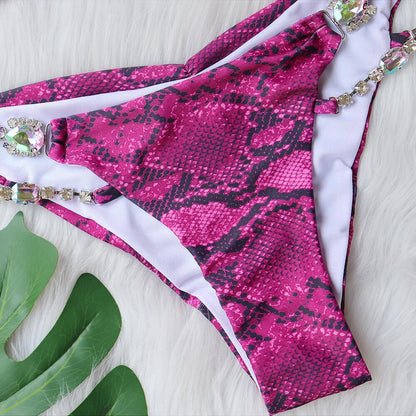 Traje de baño de playa con estampado de diamantes de cristal para vacaciones junto al mar