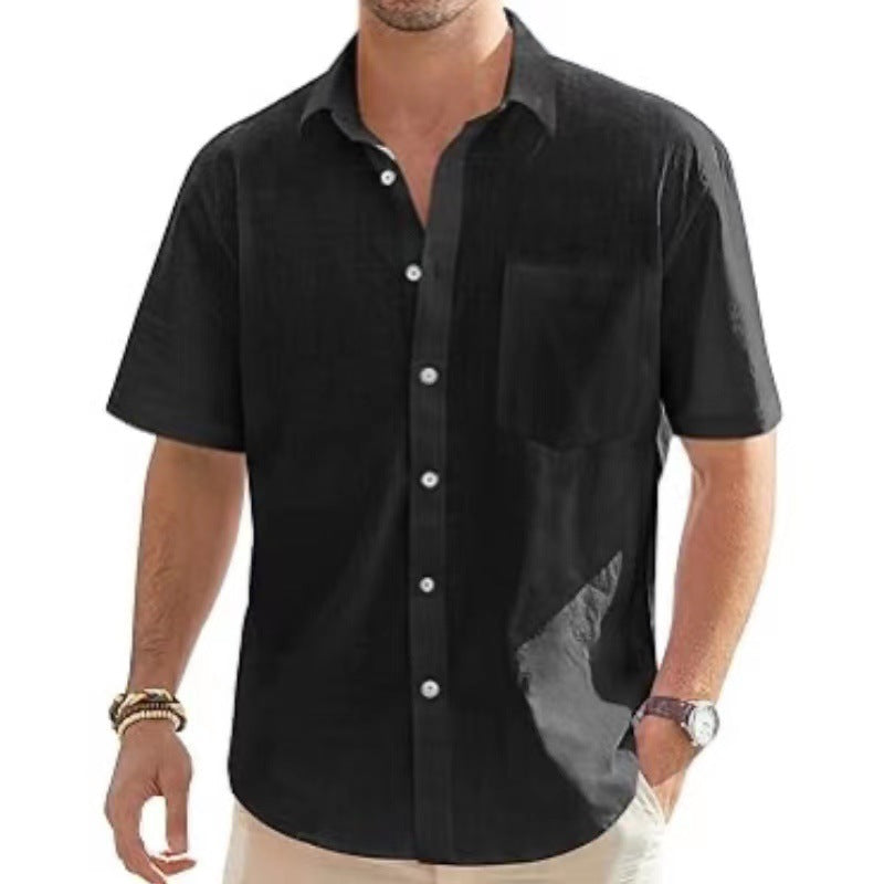 Men's Cotton And Linen Short-sleeved Shirt Casual Button Shirt Top