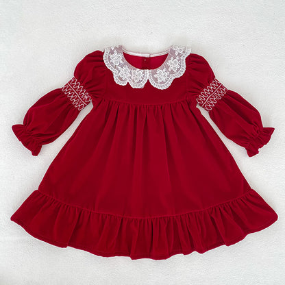 Christmas Red Ruffle Collar Dress for Girls