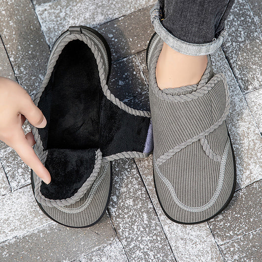 Winter and Autumn Wide-Fit Fleece-Lined Warm Shoes for Elderly Extra-Wide and Extra-Thick Rehabilitation Shoes for Broad Feet and Swollen Feet Walking Shoes