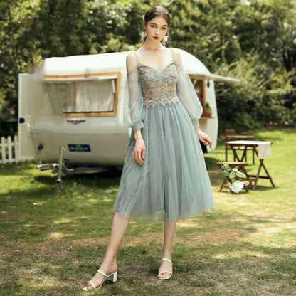 Sommerliches langärmliges, fleischbedeckendes Abendkleid