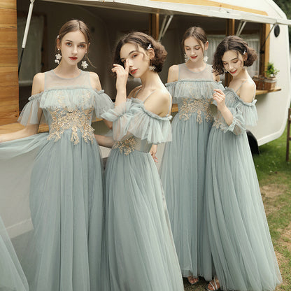 Sommerliches langärmliges, fleischbedeckendes Abendkleid