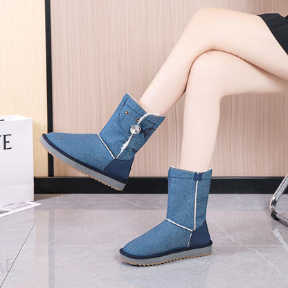 Botas de nieve vaqueras cortas de invierno para mujer