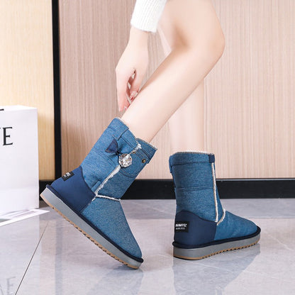 Botas de nieve vaqueras cortas de invierno para mujer