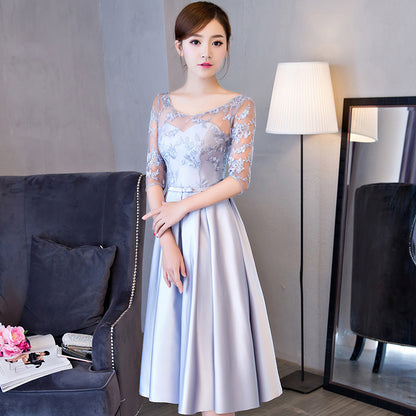 Vestido de noche azul ajustado de estilo occidental para banquete de verano, elegante, de largo medio, para fiesta anual