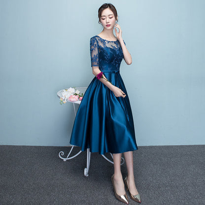 Vestido de noche azul ajustado de estilo occidental para banquete de verano, elegante, de largo medio, para fiesta anual