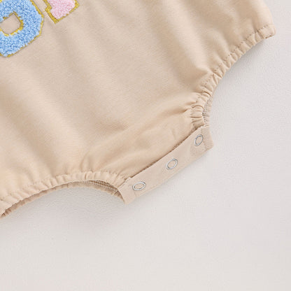 Girls Baby Alphabet Embroidery Long-sleeve Jumpsuit Infant Short Triangle Rompers