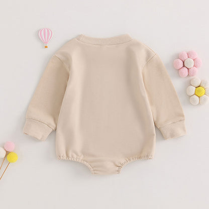 Girls Baby Alphabet Embroidery Long-sleeve Jumpsuit Infant Short Triangle Rompers