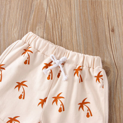 Children's Cotton Suit Coconut Printed Top And Shorts Two-piece Set