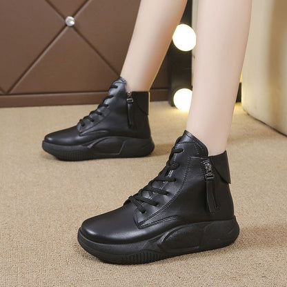 Botines de plataforma con forro polar para mujer, otoño e invierno