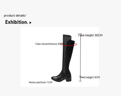 All-match High Paint Boots Long Thick Heel Women