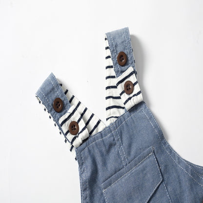 Baby BoysStrap Pants Jumpsuit Hat Three-piece Clothes