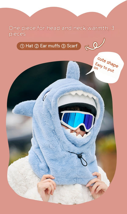 Ski Headgear Ear Protection Face Sleeve Cap Warm Veneer Cartoon Shape Shark Helmet Hat