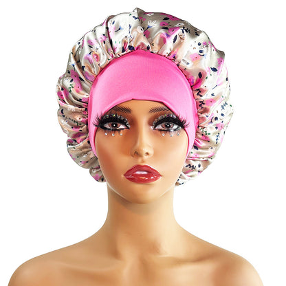 Gorro de dormir de ala ancha con estampado de satén Gorro de ducha de belleza elástico