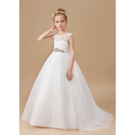 Weißes Blumenmädchen-Hochzeitskleid für Mädchen