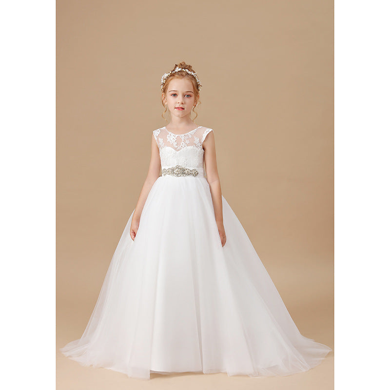 Weißes Blumenmädchen-Hochzeitskleid für Mädchen