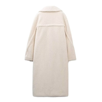 Abrigo largo de lana de cordero informal de color liso para mujer nuevo de otoño e invierno