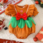 Infant Romper Summer Ruffle Lantern Sleeve Bow Baby Girl Christmas Triangle Bodysuit