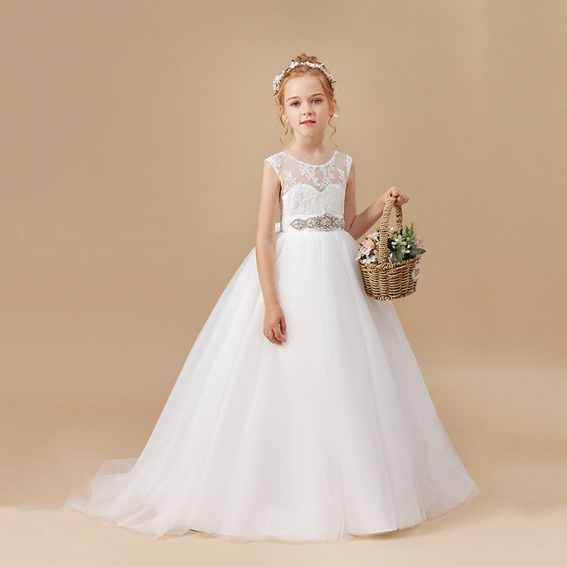 Weißes Blumenmädchen-Hochzeitskleid für Mädchen