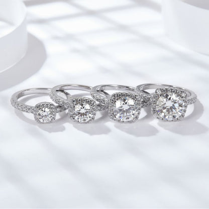 Anillo de diamantes de mosanita chapado en oro de 18 quilates y plata S925 con bolsa redonda y diamantes para mujer