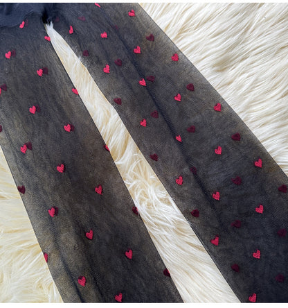 Red Small Love Stockings Ultra-thin Transparent Black Silk Polka Dot Pantyhose Anti-snagging