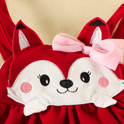 Girls' Skirt Set Love Animal Romper Embroidered Fox Suspender Skirt