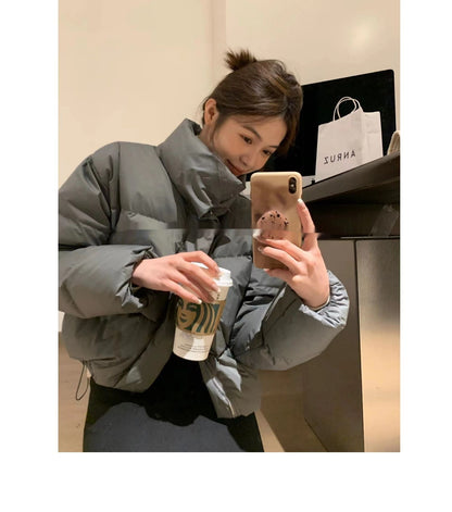 White Duck Down Short Down Jacket Female Lazy Winter Gray Puffer Jacket Coat